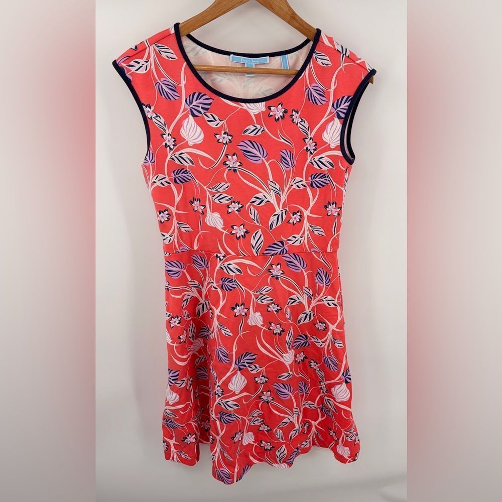 Draper James floral pink ponte cap sleeve fit and flare dress women’s S stretch